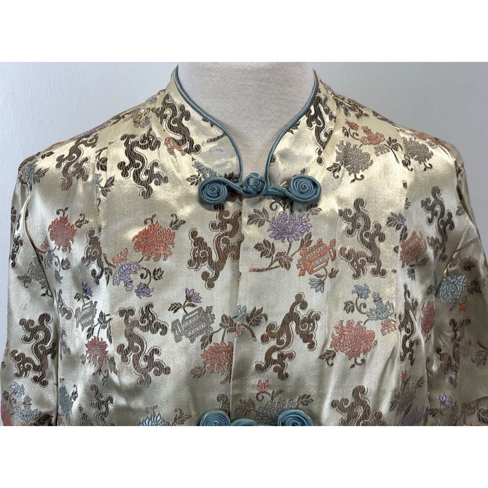 Vintage VINTAGE Evelyn Pearson 1960s Satin Brocade Outfit Set Lounging Apparel Size 40 Blue Womens Size 4XL / US 24-26 - 6 Thumbnail