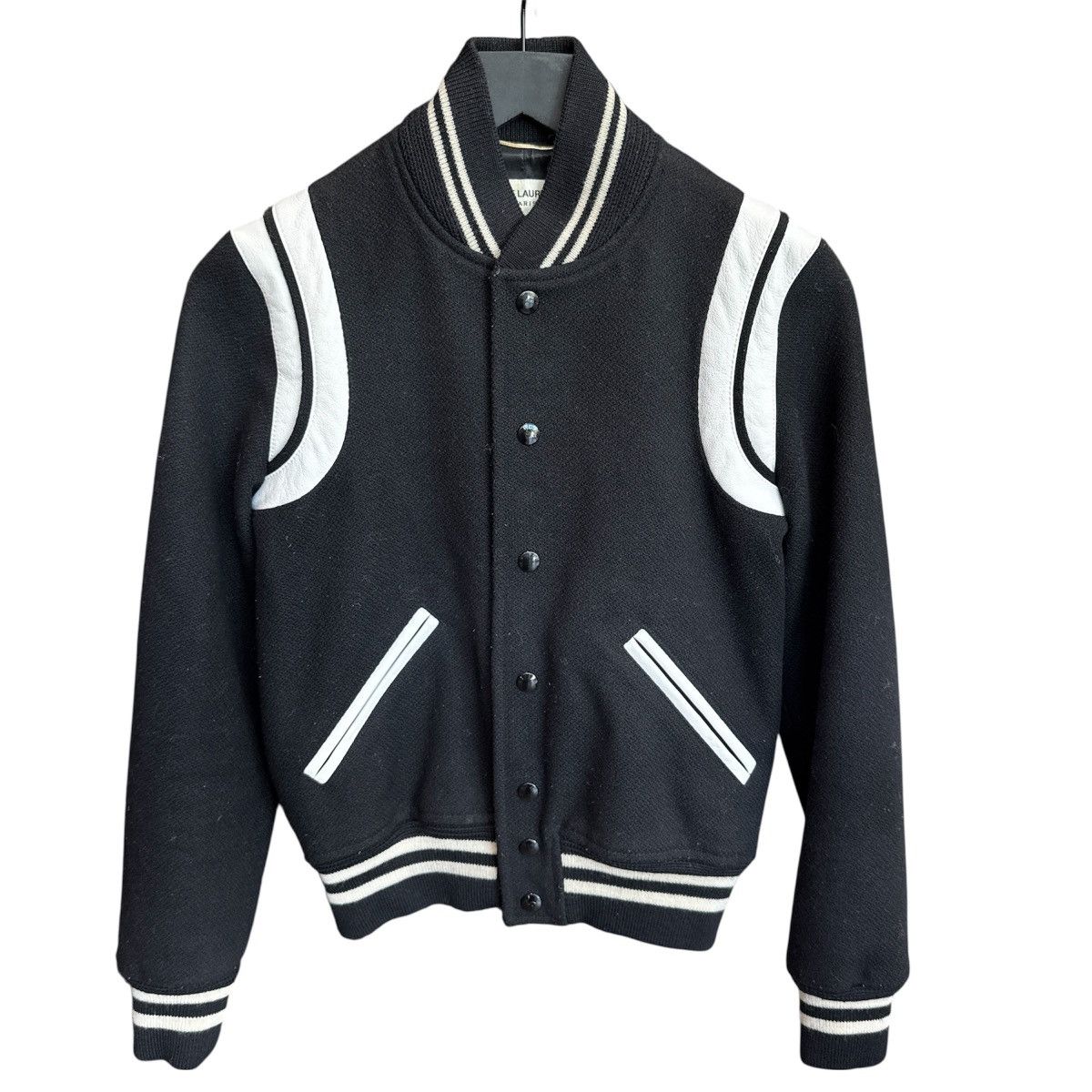Saint Laurent Teddy Jacket in Wool Black and White