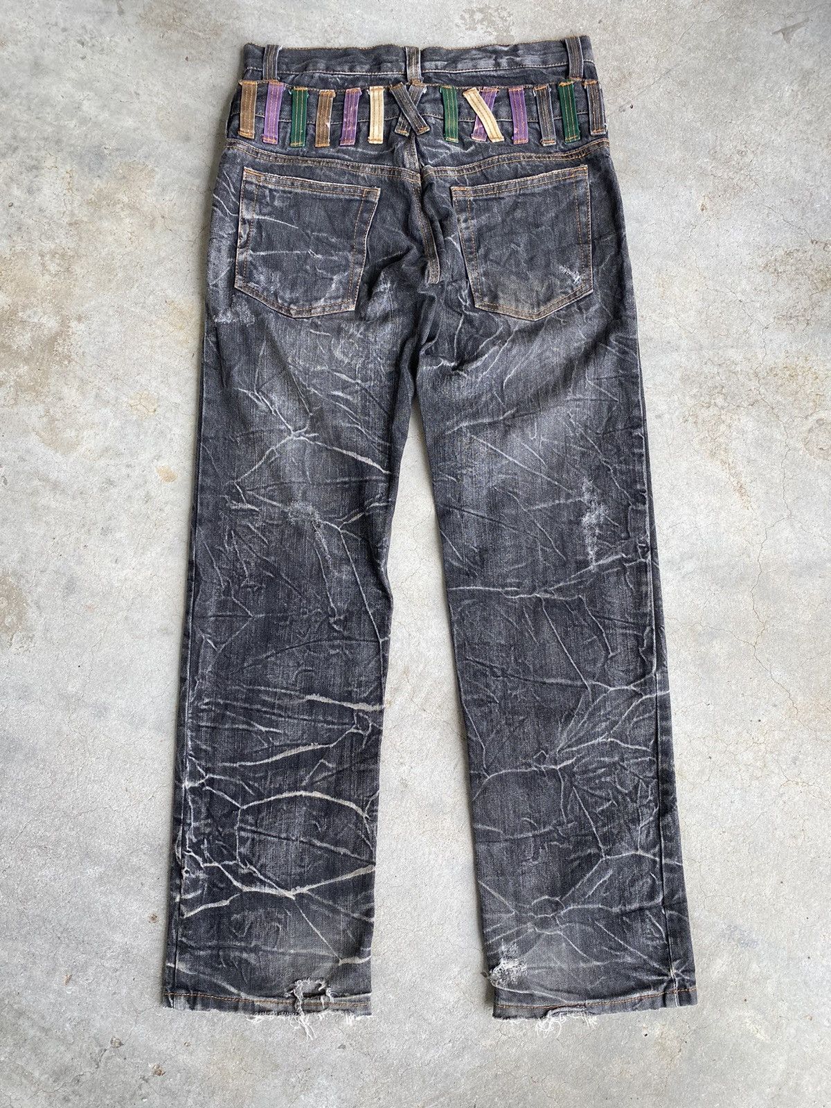 Japanese Brand NYLAUS JEANS DOUBLE WAIST DOPE STONE WASH FADED DESIGN OPIUM Size US 31 - 4 Thumbnail