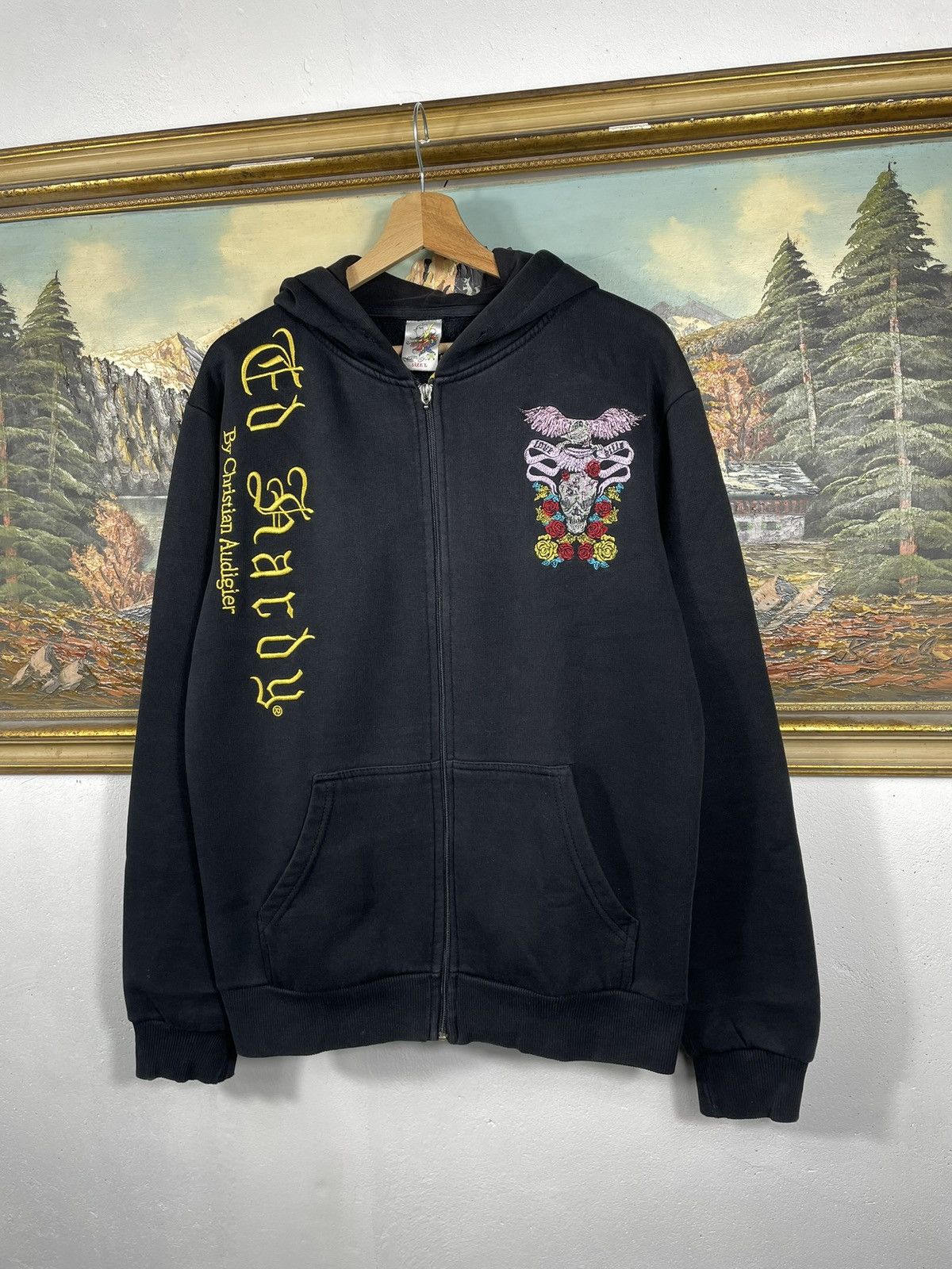 Christian Audigier × Ed Hardy × Vintage Ed Hardy Retro 00s Hoodie Sweatshirt Affliction Grunge Size L / US 10 / IT 46 - 3 Thumbnail