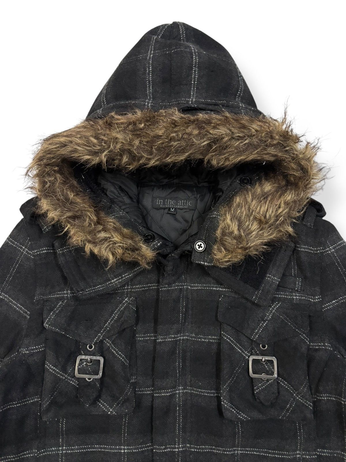 If Six Was Nine In The Attic Plaid Multi-pockets Faux Fur Hooded Punk Jacket Size US S / EU 44-46 / 1 - 4 Thumbnail