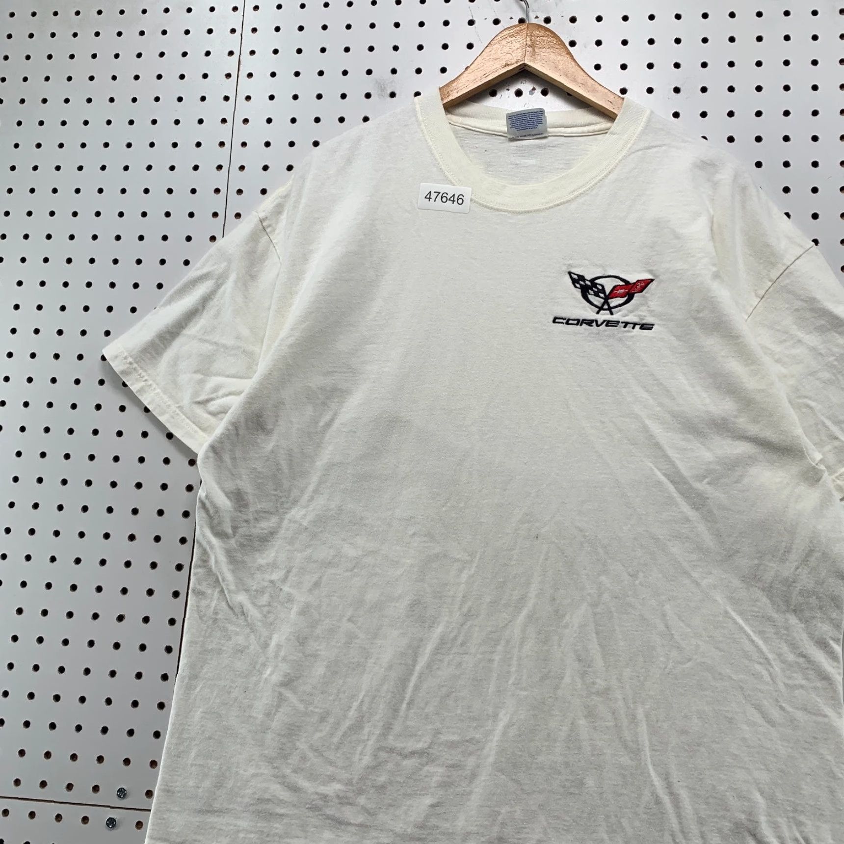 Hanes VINTAGE Chevy Corvette T Shirt Mens XL White Embroidered Short Sleeve Size US XL / EU 56 / 4 - 4 Thumbnail