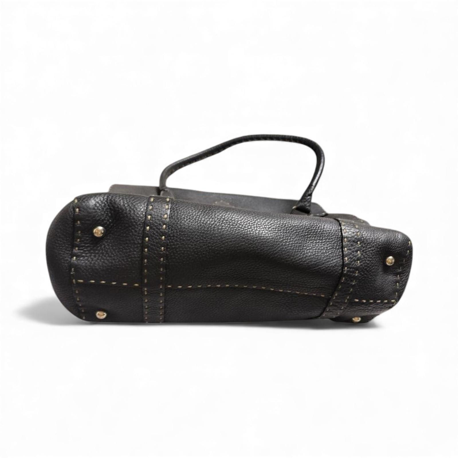 Fendi Fendi - Selleria Black Leather Handbag Contrast Stitching Size ONE SIZE - 7 Thumbnail