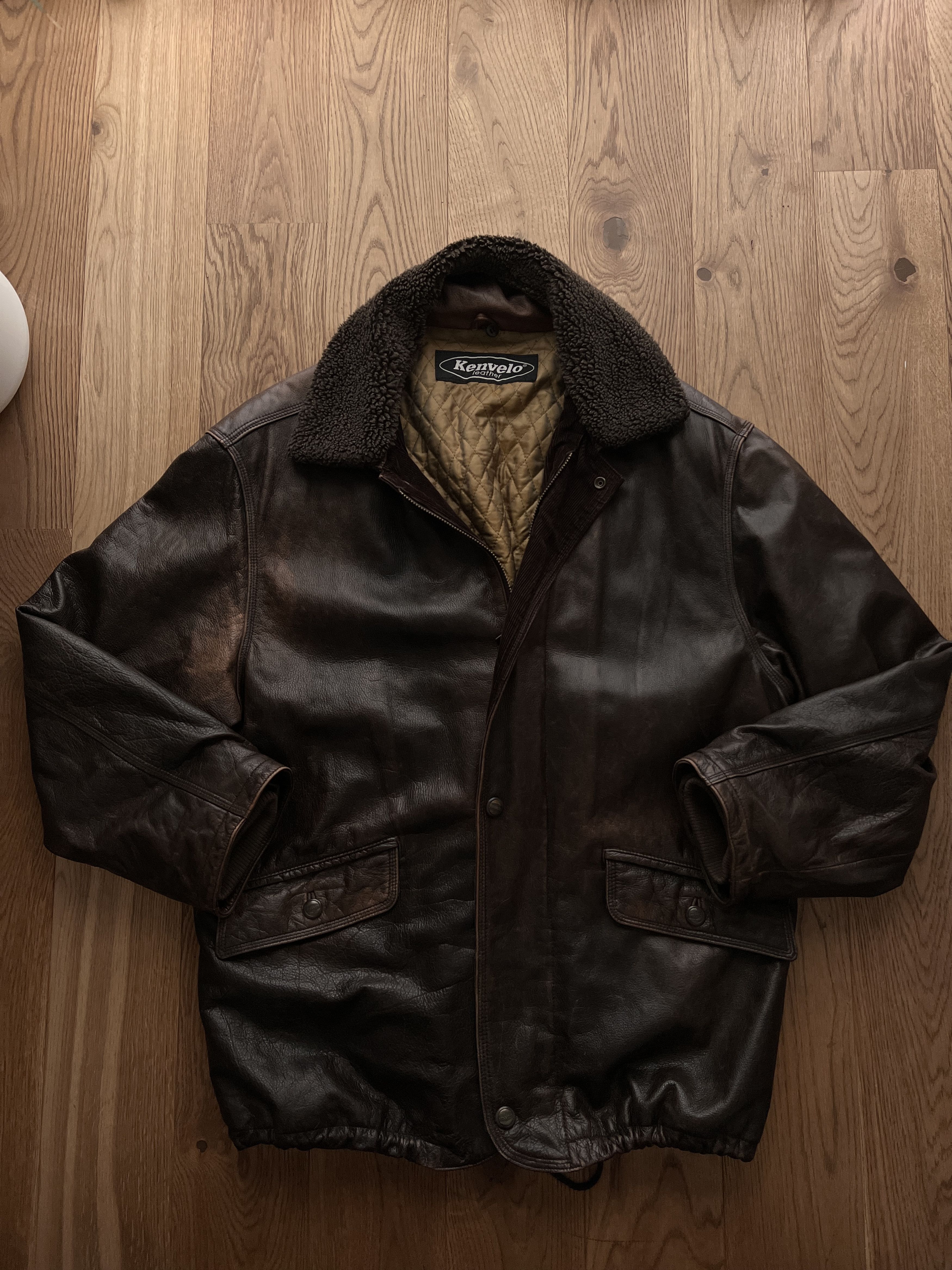 Other Crazy fit! VTG 90s Leather long hard coat jacket fur collar Size US XL / EU 56 / 4 - 6 Thumbnail