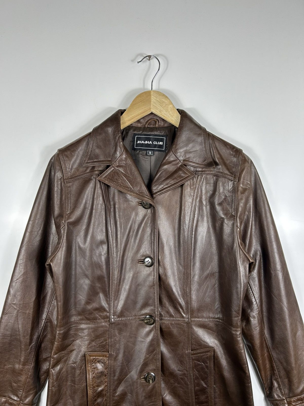 Japanese Brand × Vintage ⚡️Vintage Jha-Jha Club Button Leather Long Coat Jacket Size S / US 4 / IT 40 - 4 Thumbnail