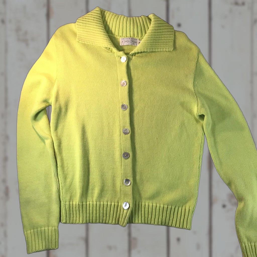 Saks Fifth Avenue VINTAGE Saks Fifth Avenue Women's Cardigan Sweater Fall Winter Spring Casual M Lime Green Cotton Knit Button US Size M / US 6-8 / IT 42-44 - 1 Thumbnail