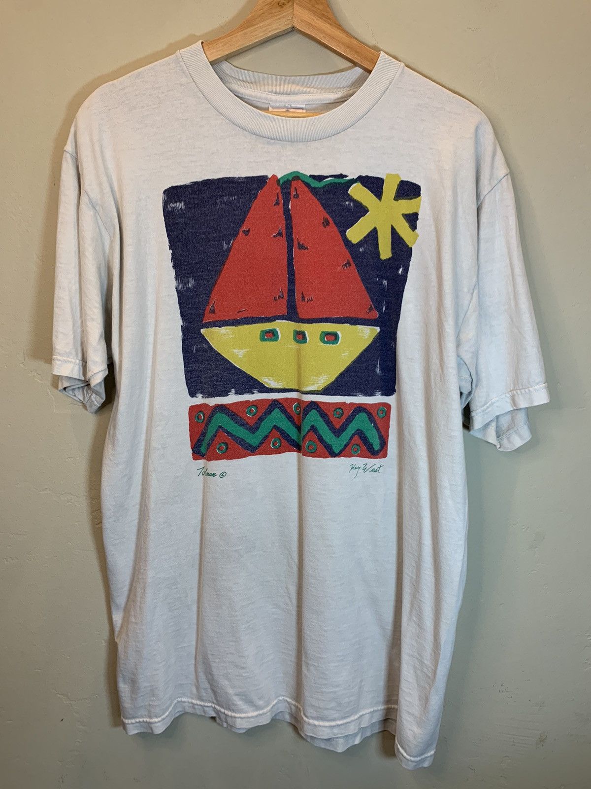 *RARE* Vintage Sailboat Art Key West USA-Made Painting Shirt
