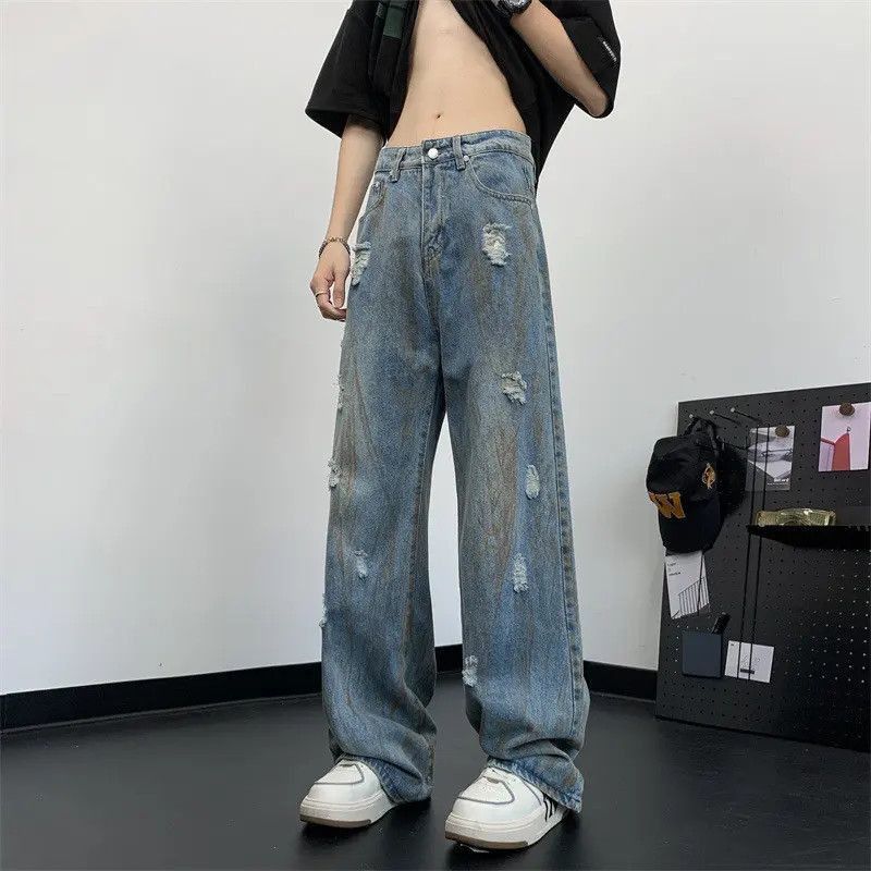 Japanese Brand Retro loose straight leg ripped jeans Size US 30 / EU 46 - 4 Thumbnail