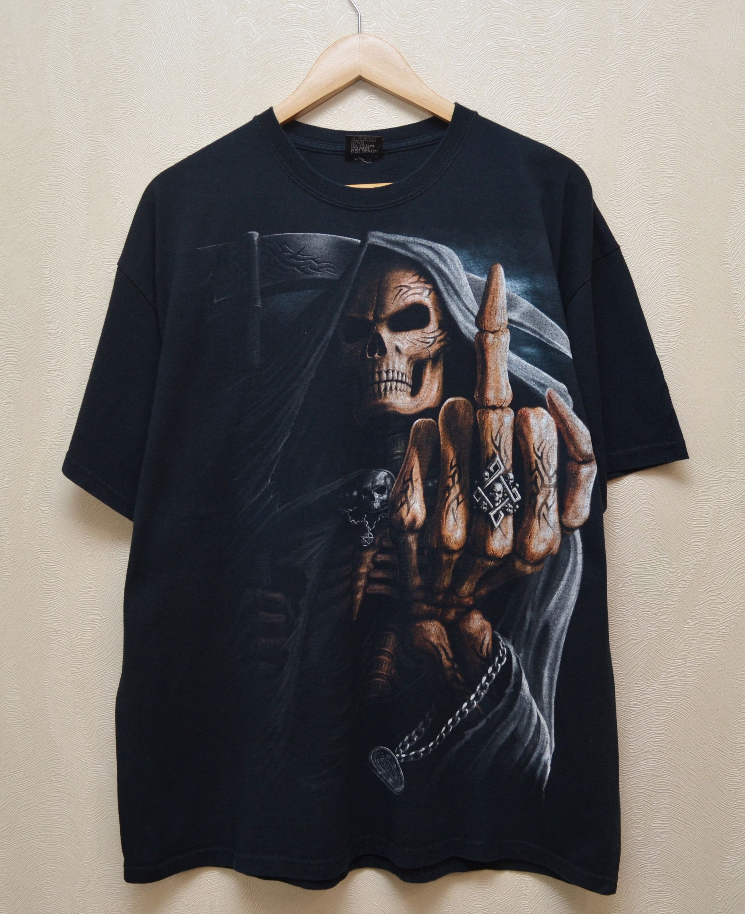Vintage Vintage Y2K Fuck Reaper Skeleton Graphic Black Tee Shirt XL Size US XL / EU 56 / 4 - 1 Thumbnail