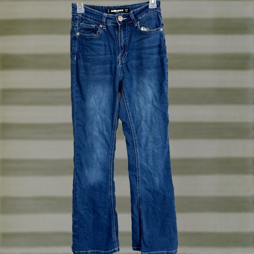 Vintage Dollhouse Jeans Straight 6 Regular Blue Dark Wash SZ 5/6 Stretch Women's Boys Girls Mens? Size 28" / US 6 / IT 42 - 1 Thumbnail