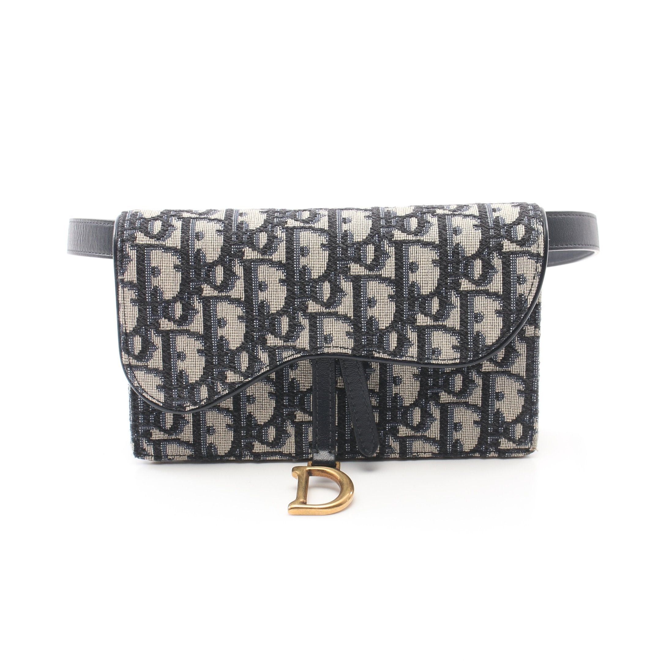 Dior Dior Saddle Oblique Jacquard Body Bag Waist Canvas Leather Beige Navy Size ONE SIZE - 1 Thumbnail