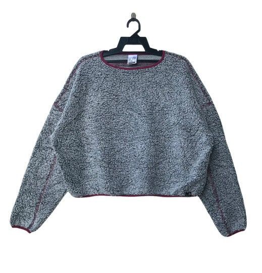 image of Go Slow Caravan Gsc Japan Sherpa Deep Pile Fleece Crop Boxy Sweatshirt in Grey, Women's (Size Small