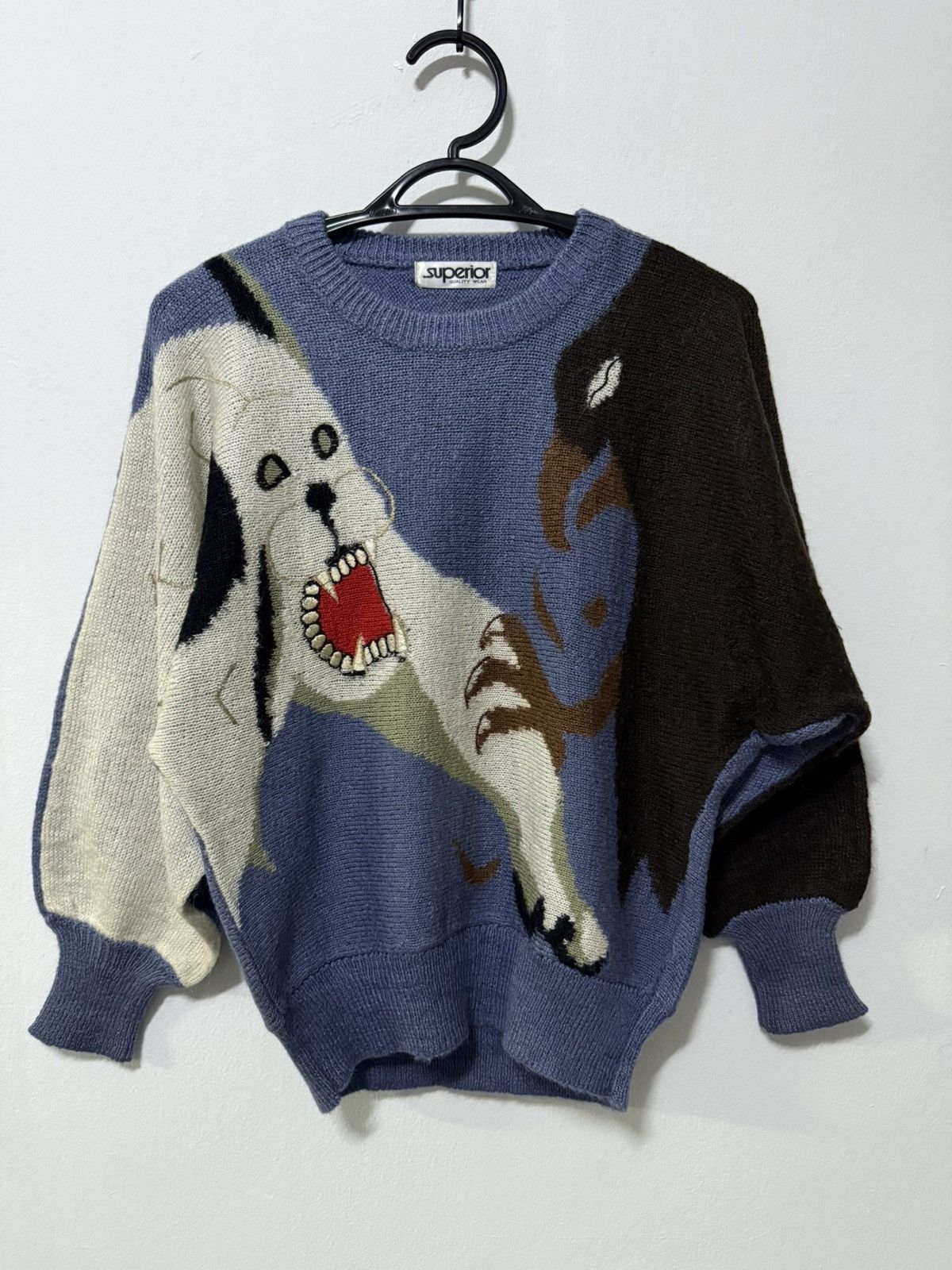 Vintage Vintage 1980s wool Knitwear Dog vs crow art Size US M / EU 48-50 / 2 - 1 Thumbnail