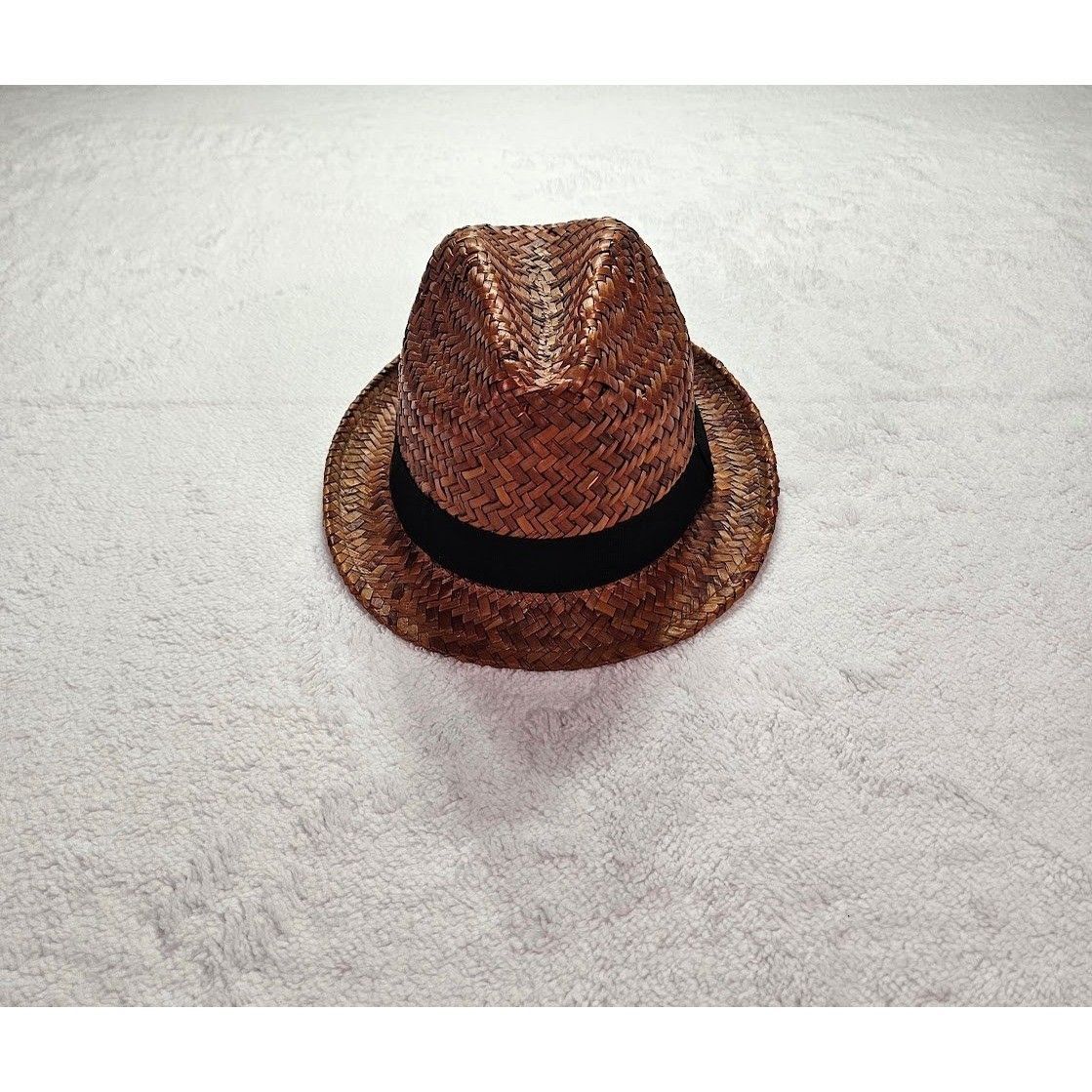 H&M H&M Mens Straw Fedora Hat Brown Woven Sun Hat Black Band Size ONE SIZE - 3 Thumbnail