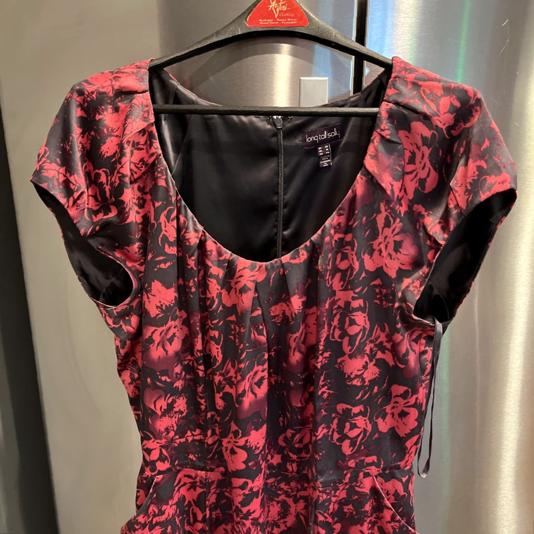 Vintage Long Tall Sally Dress Pink Gray Floral Pockets Round Neck Short Sleeves Size 16 Women Size 38" / US 16 / IT 52 - 3 Thumbnail