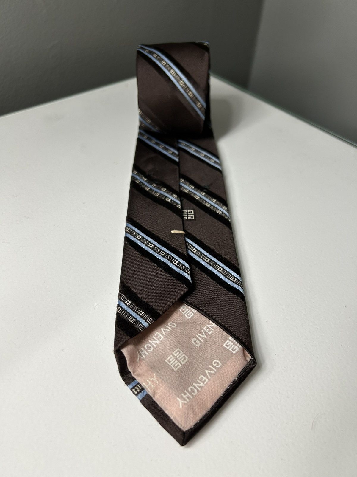 Givenchy Givenchy Brown and Blue Striped Neck Tie Size ONE SIZE - 4 Thumbnail
