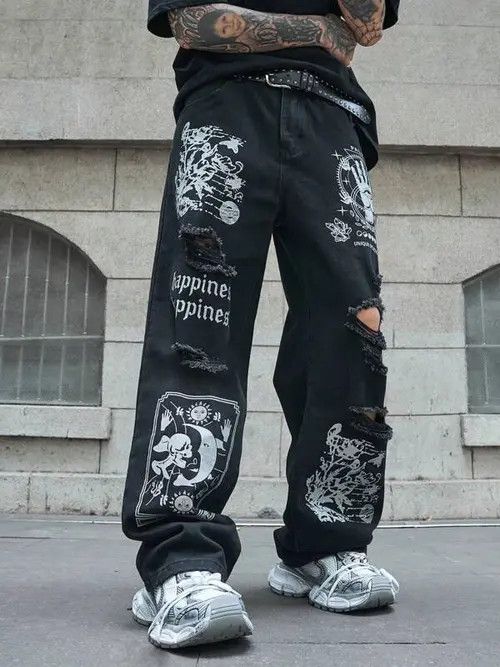 Japanese Brand × Vintage Graphic distressed Y2K ripped jeans baggy Size US 32 / EU 48 - 2 Thumbnail