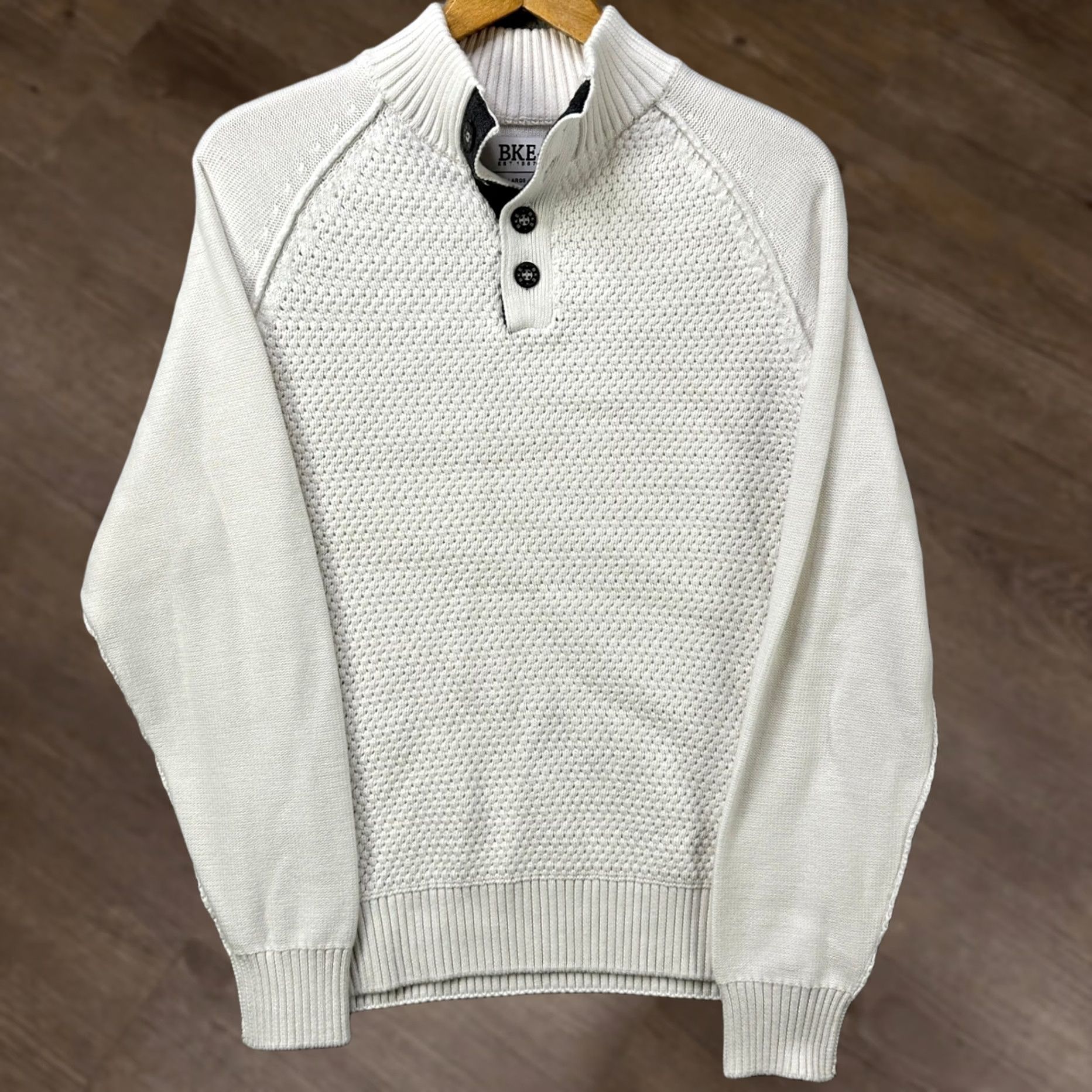 BKE BKE Mens Large Sweater White Textured Knit Button Neck Pullover Long Sleeve Casual Fall Winter EUC Size US L / EU 52-54 / 3 - 1 Thumbnail