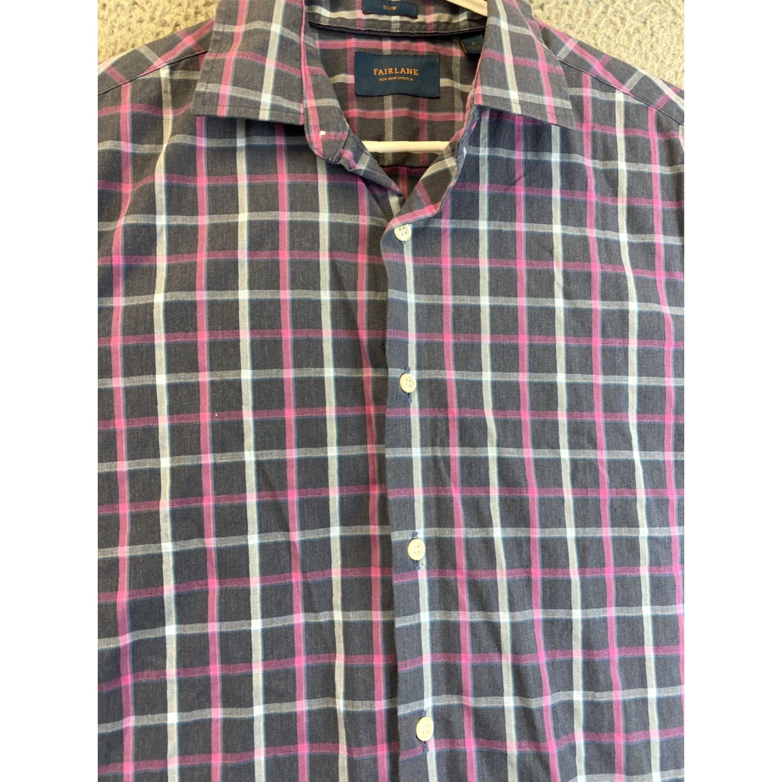Pinko Fairlane Shirt Men Slim Long Sleeve Button-Up Size M Pink Check Adult Modern Fit Size US M / EU 48-50 / 2 - 4 Thumbnail