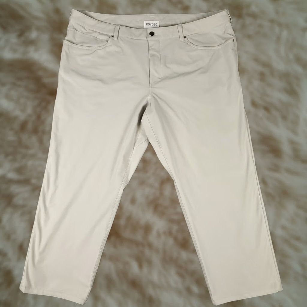 Lululemon Lululemon Pants Mens 42x27 Commission Straight 5-Pocket Chino Trousers Beige Regular 42in Knit Polyester Solid Slant 5-Pocket Style: Chino Mens Size US 42 / EU 58 - 1 Thumbnail