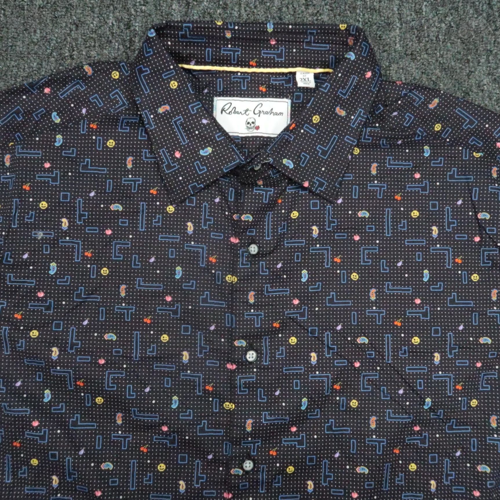 Robert Graham Robert Graham Shirt Mens 2XL Black Geometric Long Sleeve Button-Up Classic Fit Retro Arcade Emoji Size US XXL / EU 58 / 5 - 2 Thumbnail