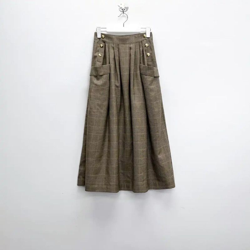 Miu Miu Miu Miu Khaki Check Wool Long Skirt 0089 Size 23" - 1 Thumbnail