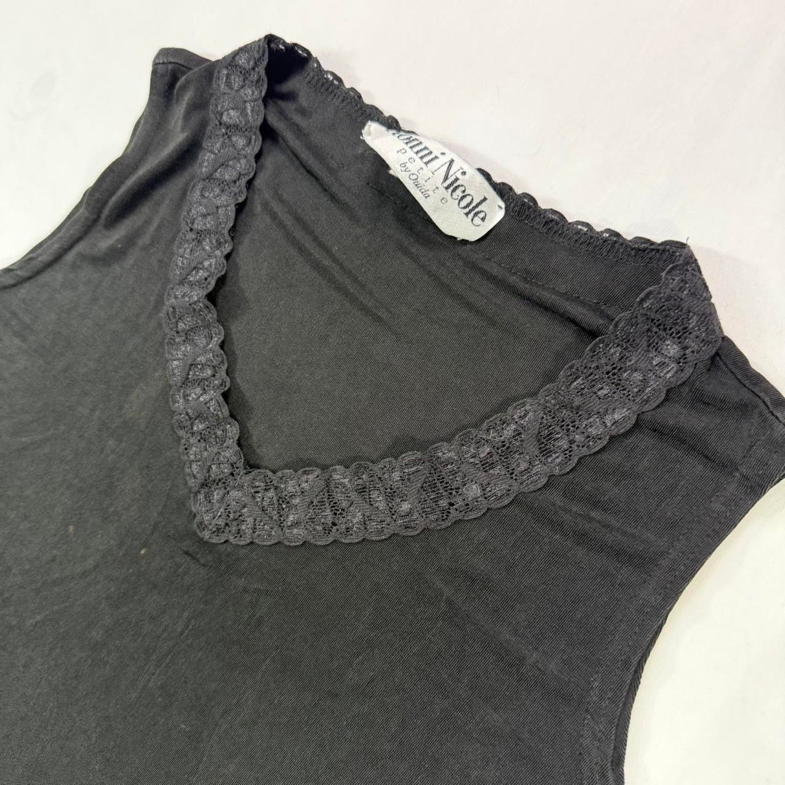 Other Vintage Womens Black lace trim V-neck tank top y2k Size L / US 10 / IT 46 - 2 Thumbnail