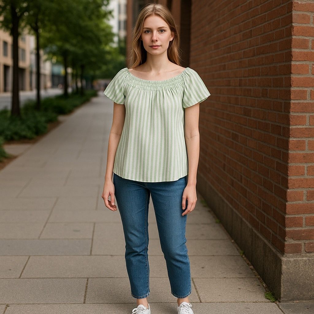 Anthropologie Anthropologie Striped Blouse - Green and White Size M / US 6-8 / IT 42-44 - 1 Thumbnail