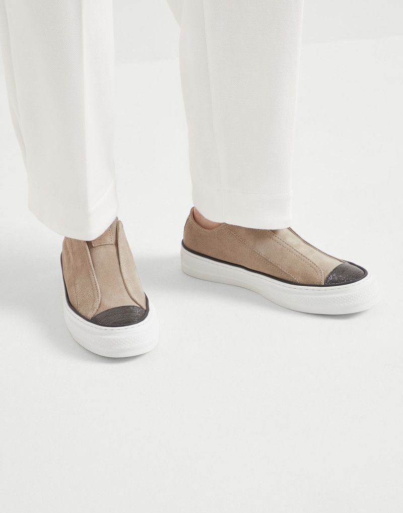 Brunello Cucinelli o1la1rc1a0326 Suede Slip-On Sneakers in Beige Size US 7 / IT 37 - 2 Thumbnail