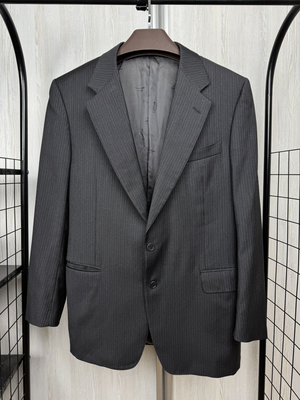Lanvin Lanvin Classique Dark Gray Striped Wool 3 Button Vented Suit Size 42R - 4 Thumbnail