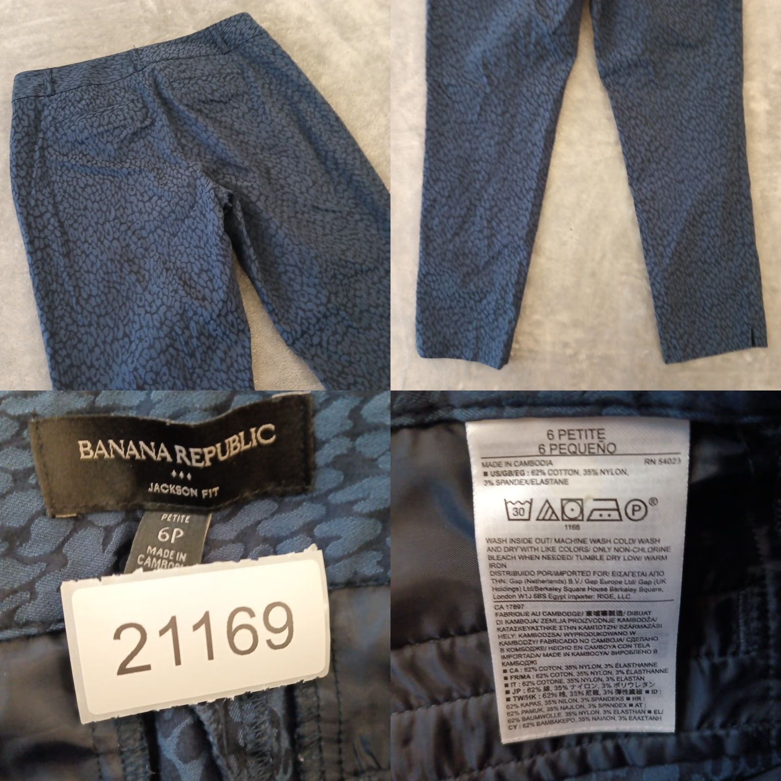 Banana Republic Banana Republic Pants Womens Petite 6P Blue Animal Print Pockets Ankle Straight Stretch Cotton Blend Modern Rise Mid 8.5-10.5 Size 28" / US 6 / IT 42 - 8 Thumbnail