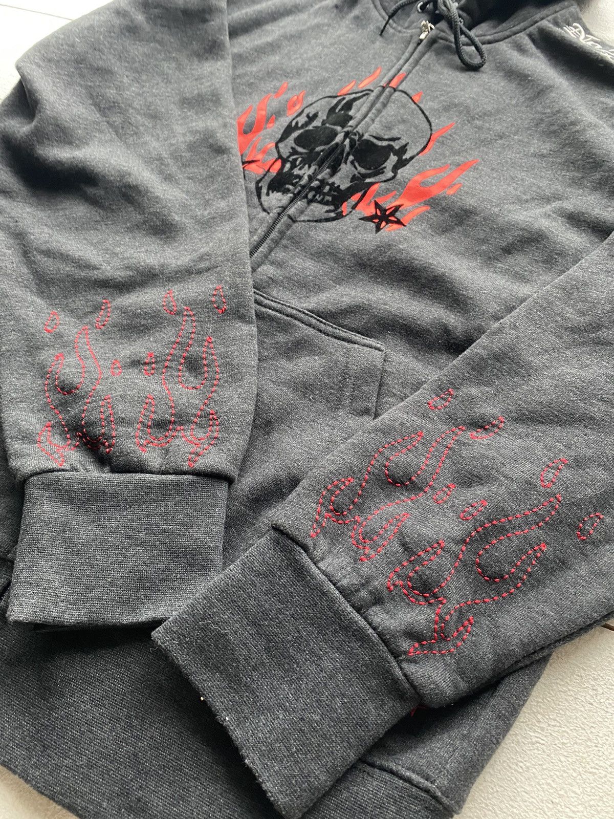 No Fear × Vintage 🔥90s No Fear Skull Gothic Flame Zip Up Hoodie Mens Vintage M Size US M / EU 48-50 / 2 - 6 Thumbnail