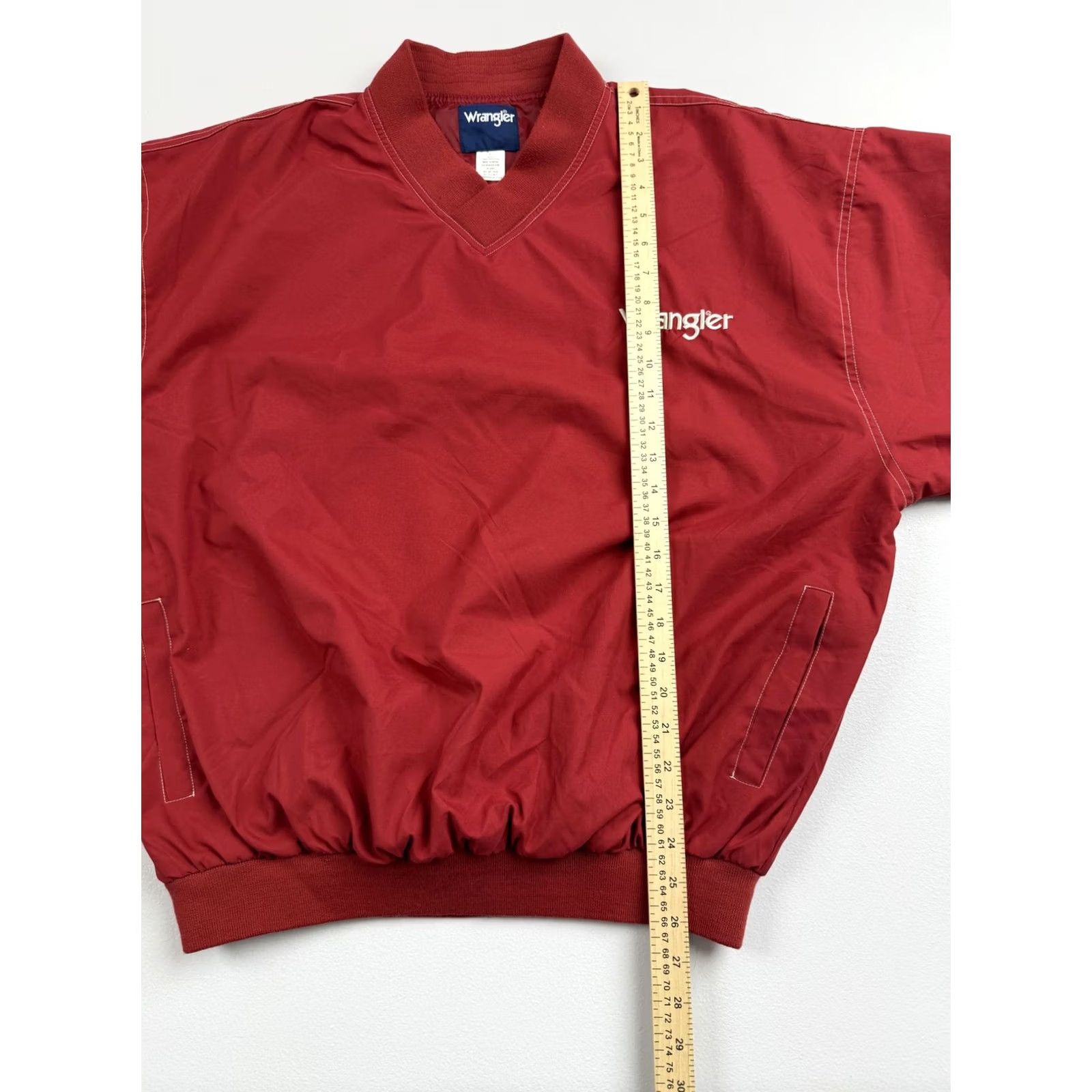 Wrangler Wrangler Jacket Mens L Red V Neck Pullover Windbreaker Lined Logo Microfiber Windbreaker Casual Fall Pockets Embroidered Wrangler Script Mens Size US L / EU 52-54 / 3 - 4 Thumbnail