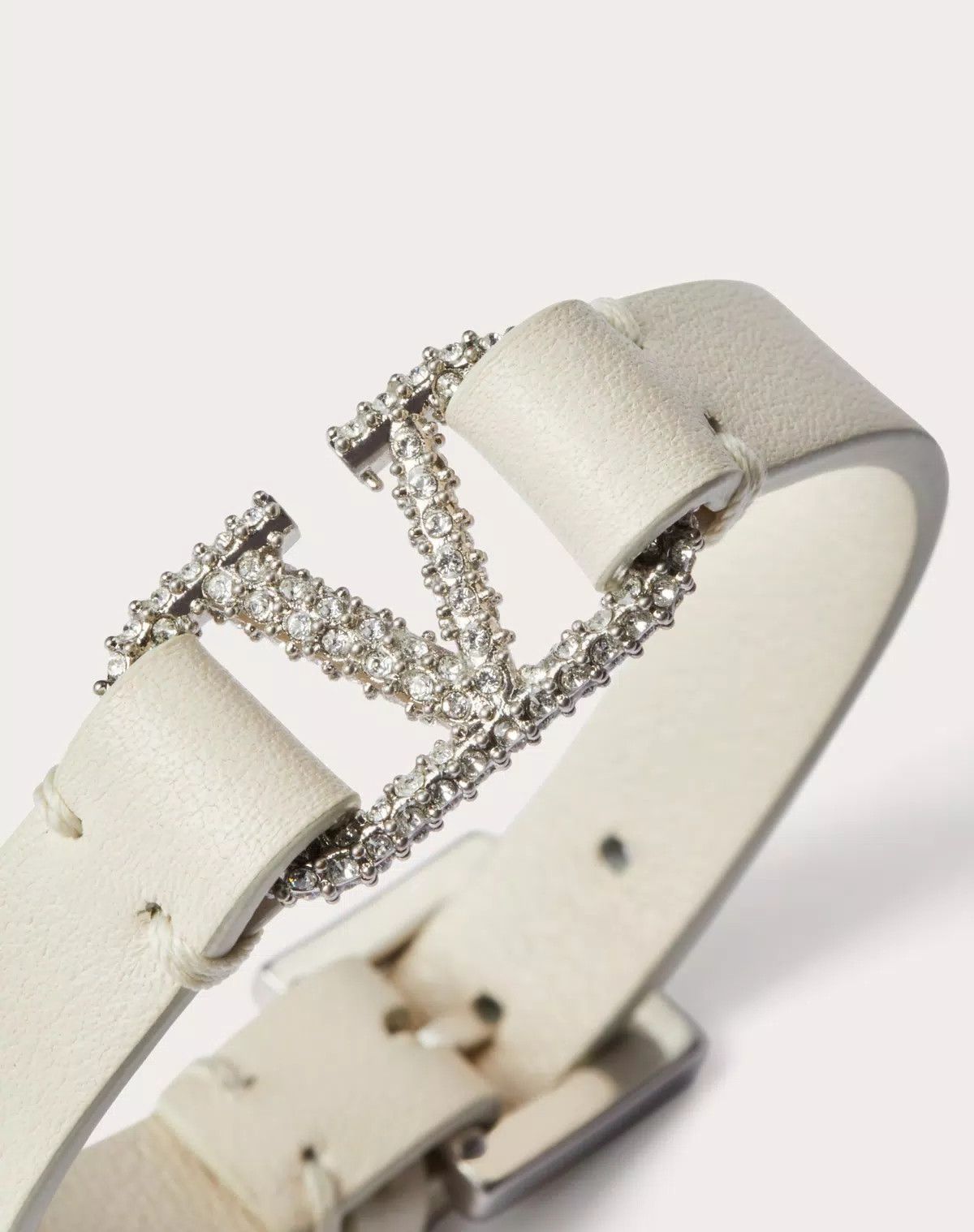 Valentino oc11z0725 Size:OS/ Leather And Crystal Bracelets in White Size ONE SIZE - 2 Thumbnail