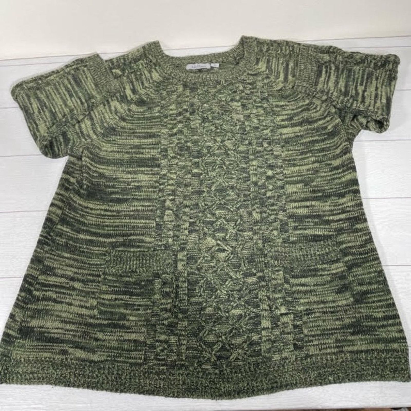 Other Jason Maxwell Green Cable Knit Short Sleeve Sweater 2X Size XXL / US 16-18 / IT 52-54 - 1 Thumbnail