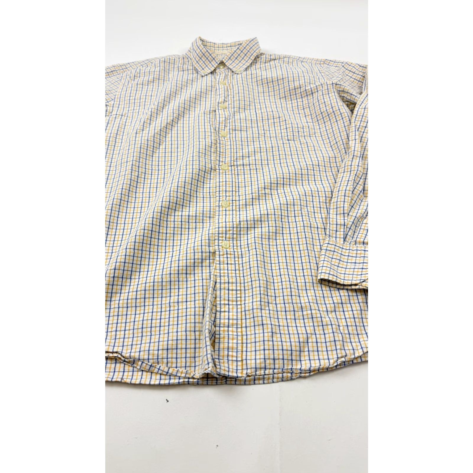 J.Crew J.Crew Shirt Mens Large Yellow Blue Plaid Tailored Fit Washed Casual Cotton Shirt Size US L / EU 52-54 / 3 - 2 Thumbnail