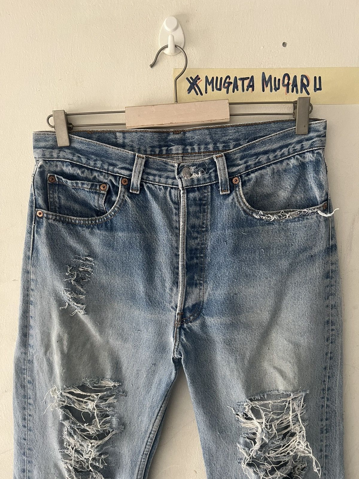 Japanese Brand × Levi's Vintage Clothing × Vintage THRASHED🔥VINTAGE LEVIS 501 RIPPED DENIM KURT KOBAIN Size US 30 / EU 46 - 4 Thumbnail