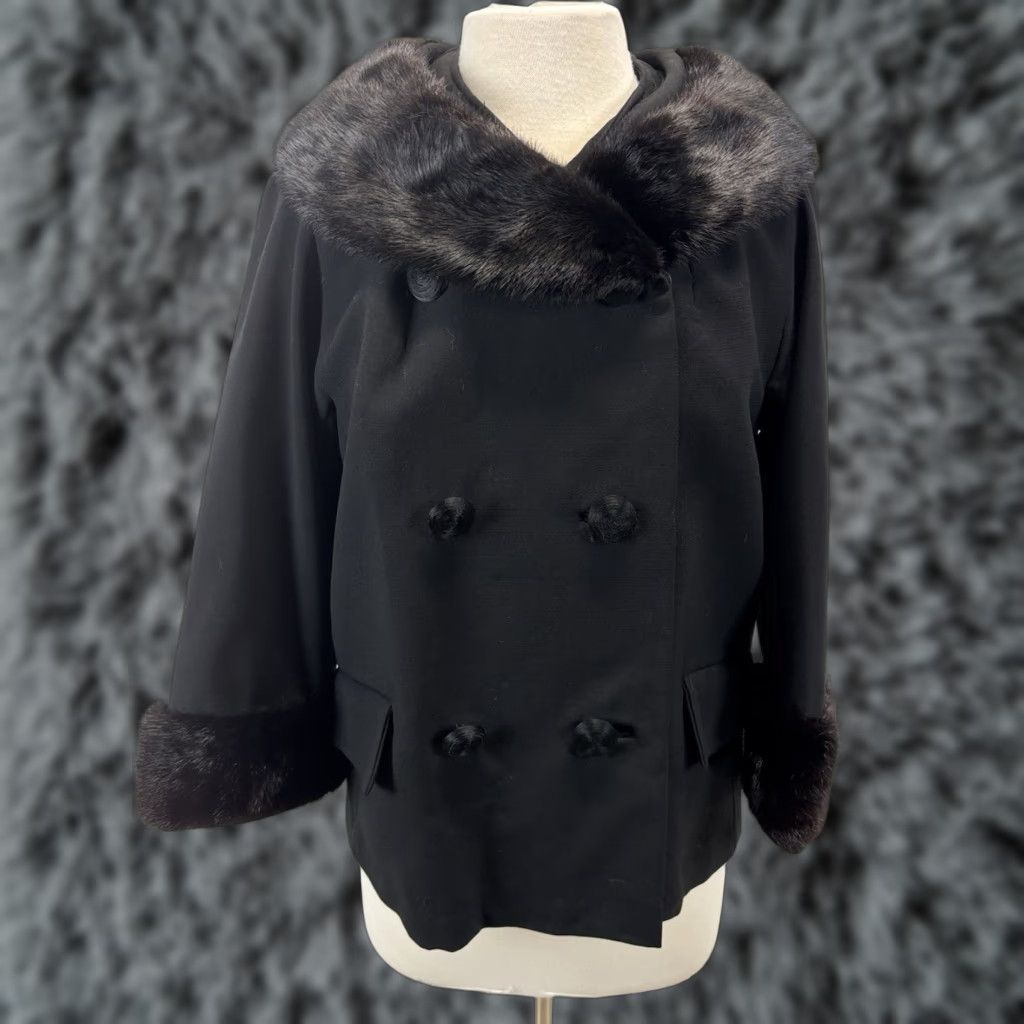 Doublet VINTAGE Meyer & Sons Wool Mink Jacket Coat Women's Double Breasted JackieO Mod Sz 12 Black Wool Mink Overcoat Ladies 12 Mens none Size XL / US 12-14 / IT 48-50 - 1 Thumbnail