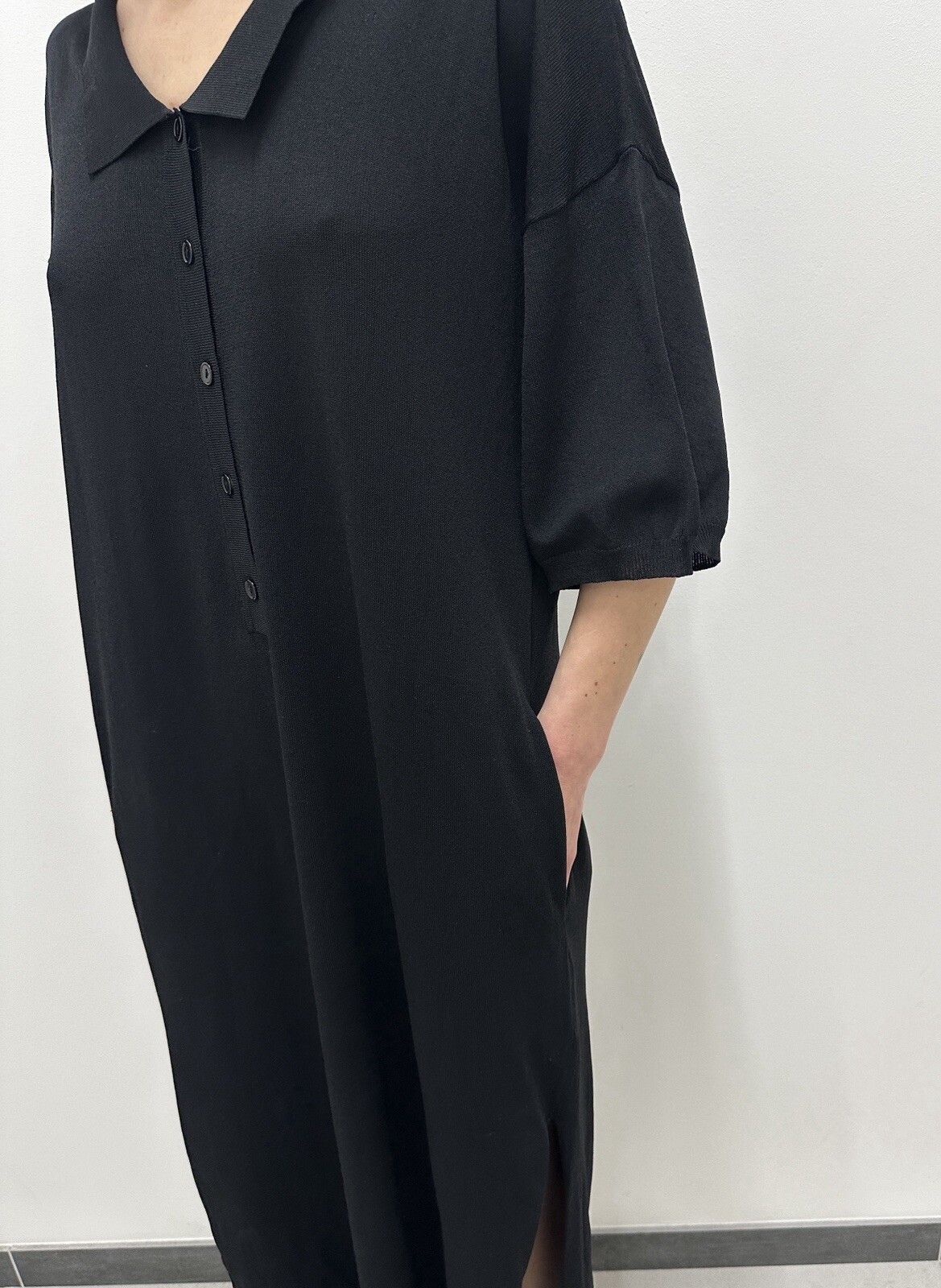 Toteme Toteme Belize Jersey Midi Knit Collared Rayon Dress Black Size S / US 4 / IT 40 - 16 Thumbnail
