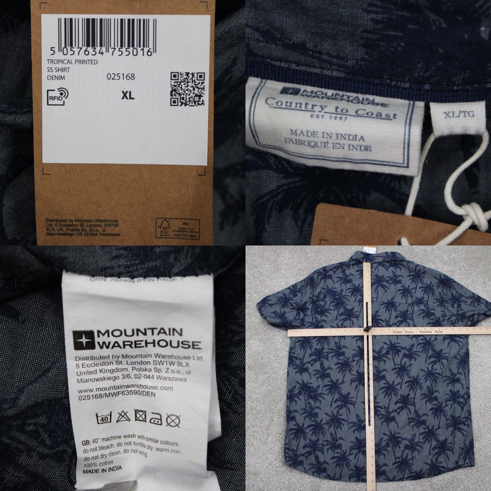 Vintage Mountain Warehouse Hawaiian Shirt NWT Mens XL Blue Tropical Floral S/S Cotton Button-Up Shirt Mens XL Blue Floral Hawaiin Tropical Printed Shirt Size US XL / EU 56 / 4 - 8 Thumbnail