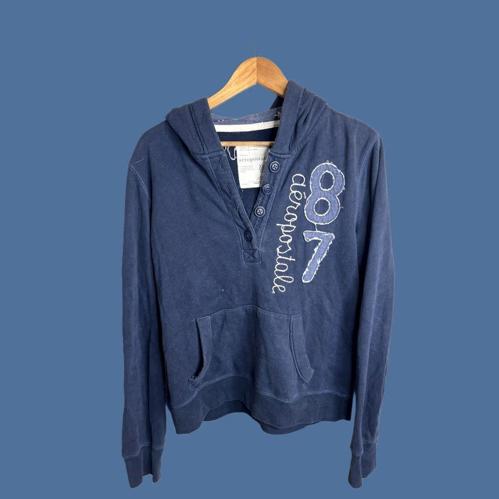 Aeropostale Aeropostale Hoodie Girls XL Blue 87 Logo Henley Fleece Pullover Sweatshirt Size US XL / EU 56 / 4 - 1 Thumbnail
