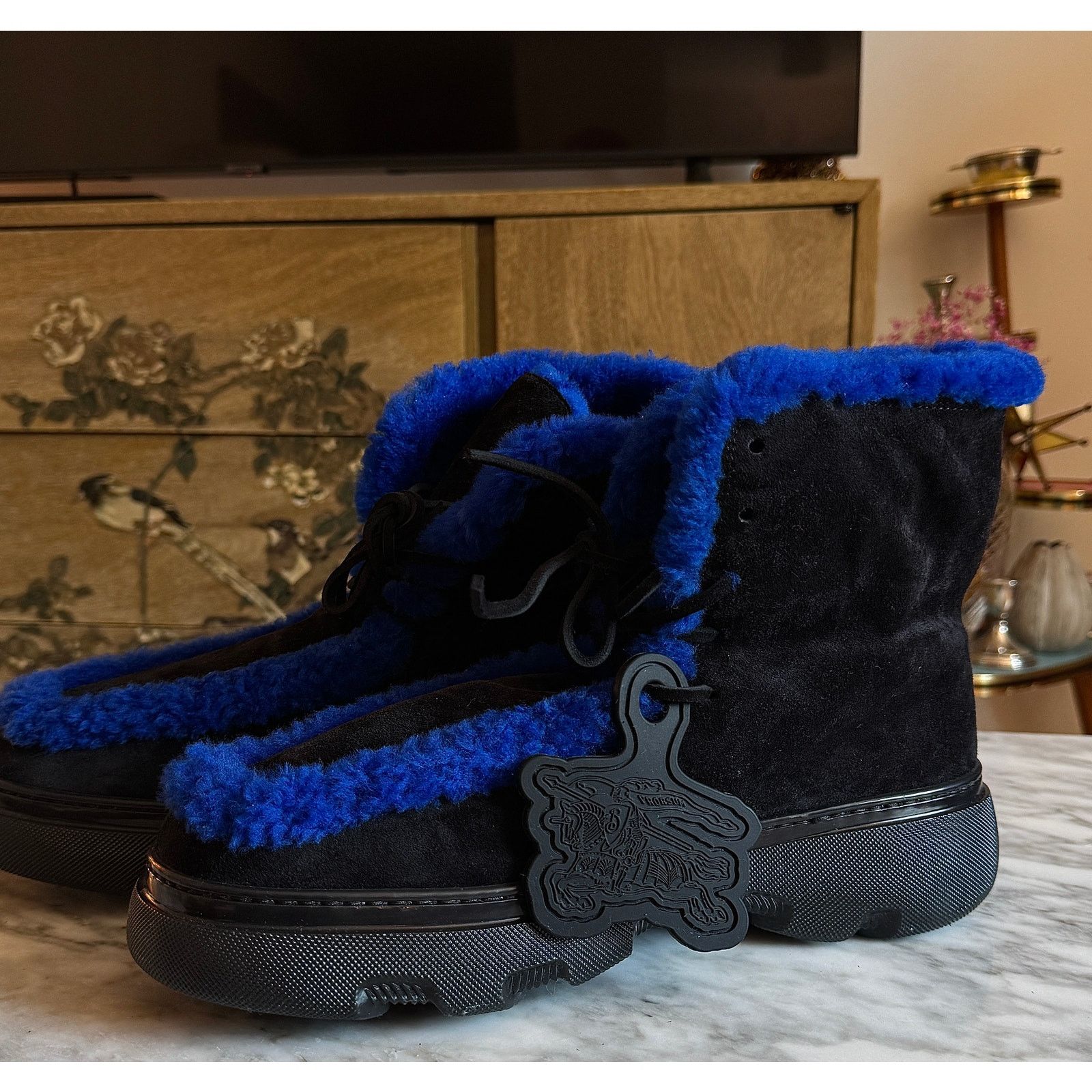 Burberry Shearling Embellished Suede Creeper Boot