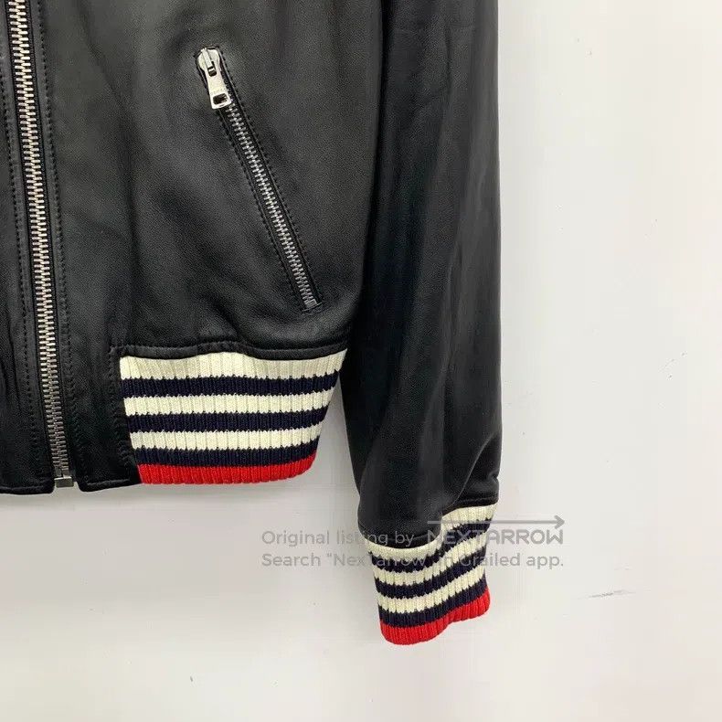 Gucci Gucci Black sheep leather striped bow zipper long-sleeved Size S / US 4 / IT 40 - 4 Thumbnail