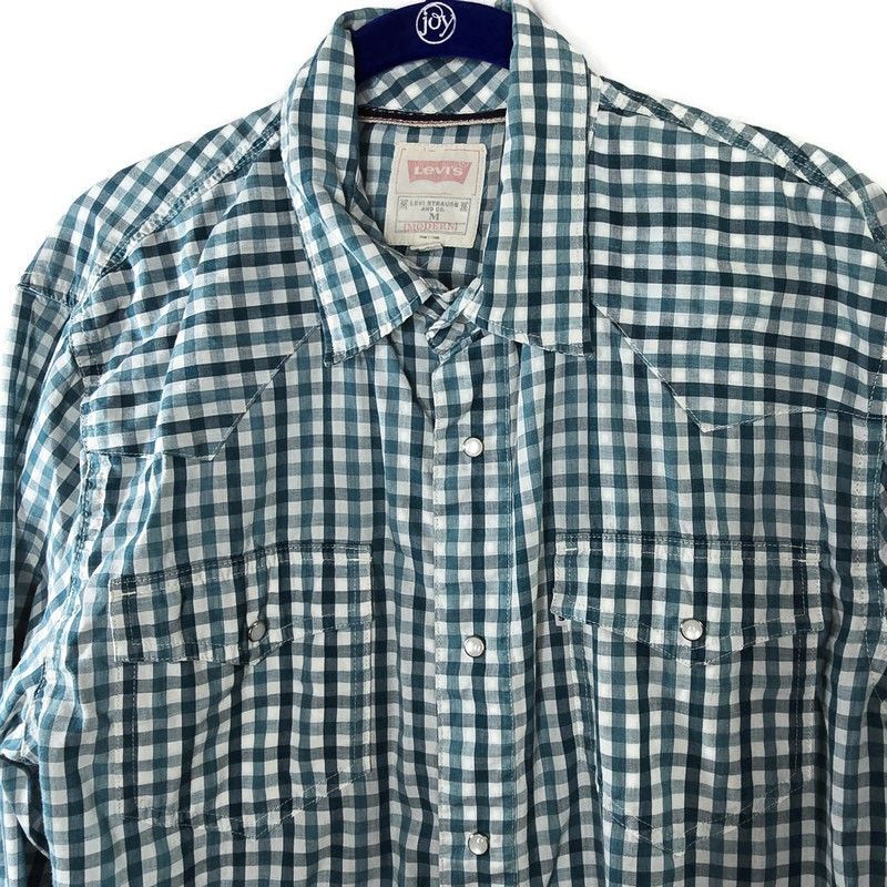 Levi's Levi's Pearl Snap Modern Western Teal White Plaid Shirt M Size US M / EU 48-50 / 2 - 2 Thumbnail
