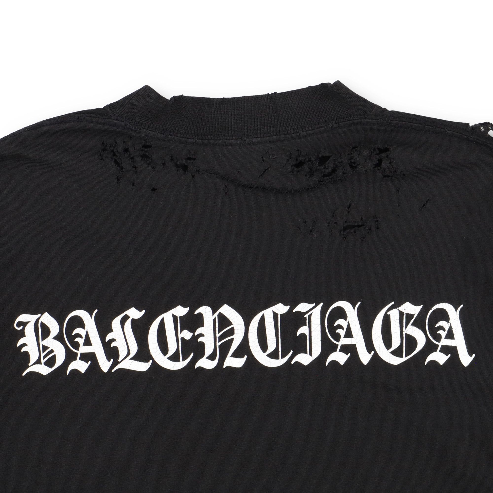 Balenciaga Washed Black Distressed Gothic Logo Oversized T-Shirt Size US XS / EU 42 / 0 - 7 Thumbnail