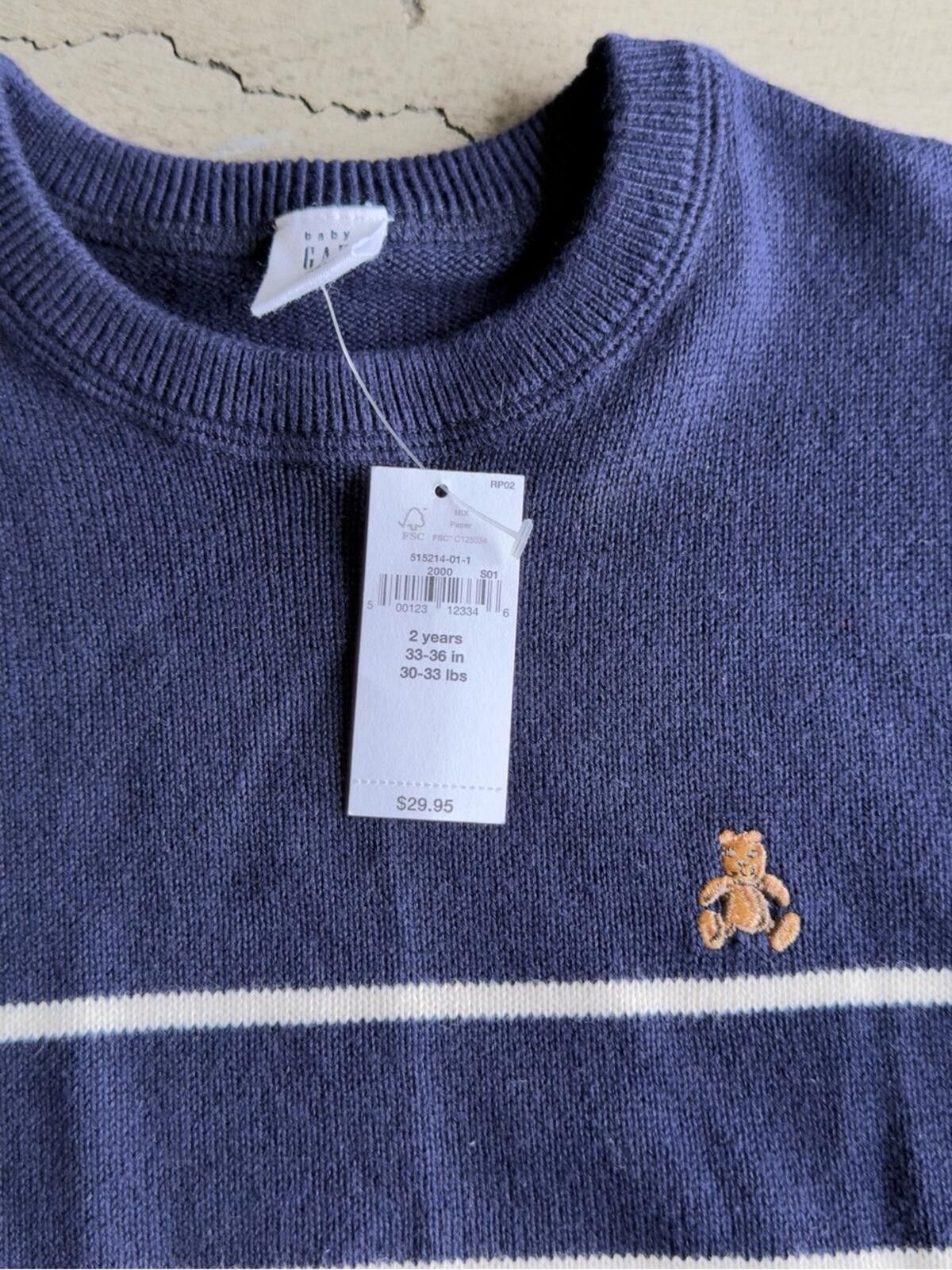 Gap Baby Gap / Stripe Crew Bear Sweater / Navy 2Y Size US XXS / EU 40 - 8 Thumbnail