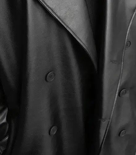 VIBE Streetwear style Long Black Faux Leather trench coat y2k Size US L / EU 52-54 / 3 - 6 Thumbnail