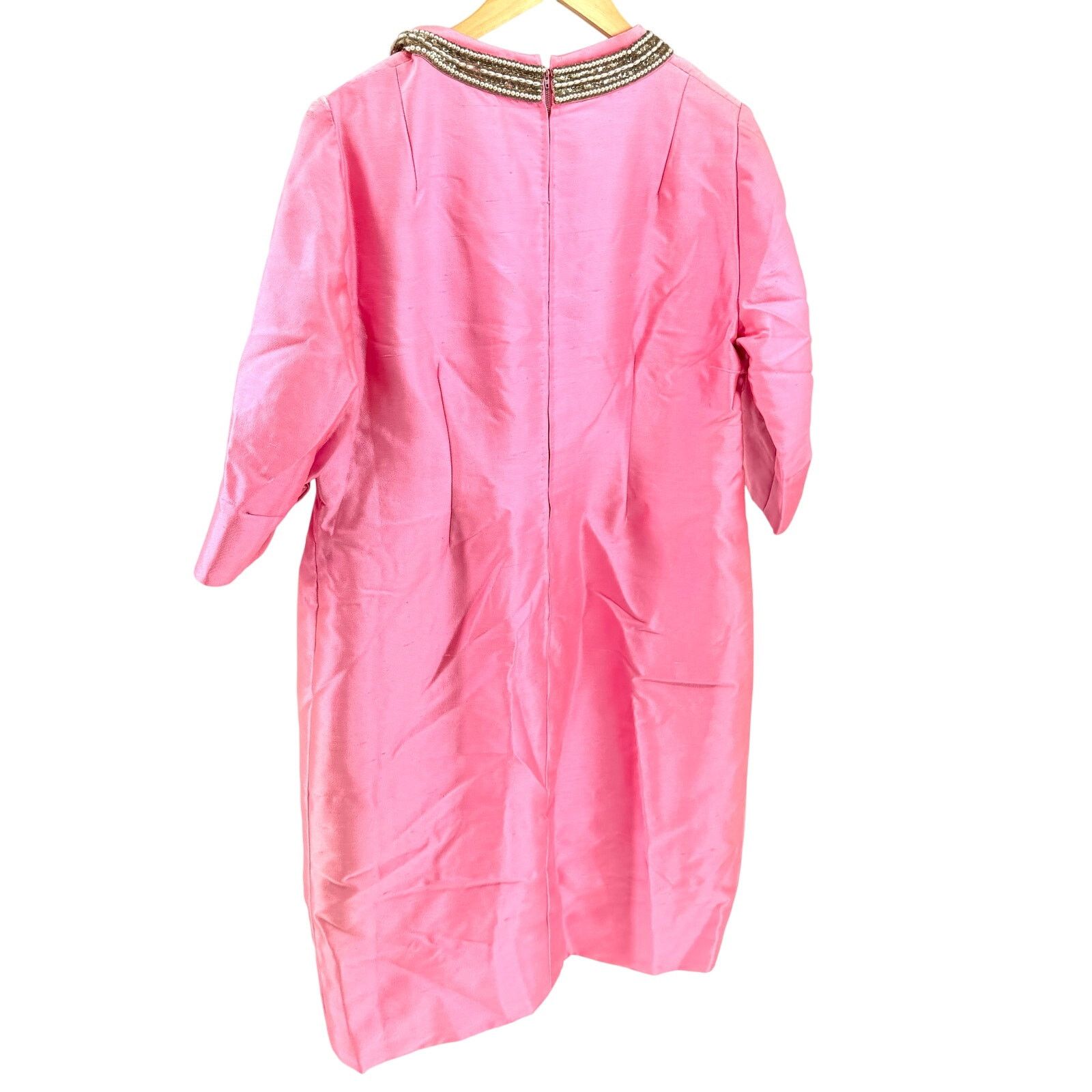 Handmade Vintage 60s Beaded Faux Pearl Iridescent Tunic Shift Dress Size XL / US 12-14 / IT 48-50 - 6 Thumbnail
