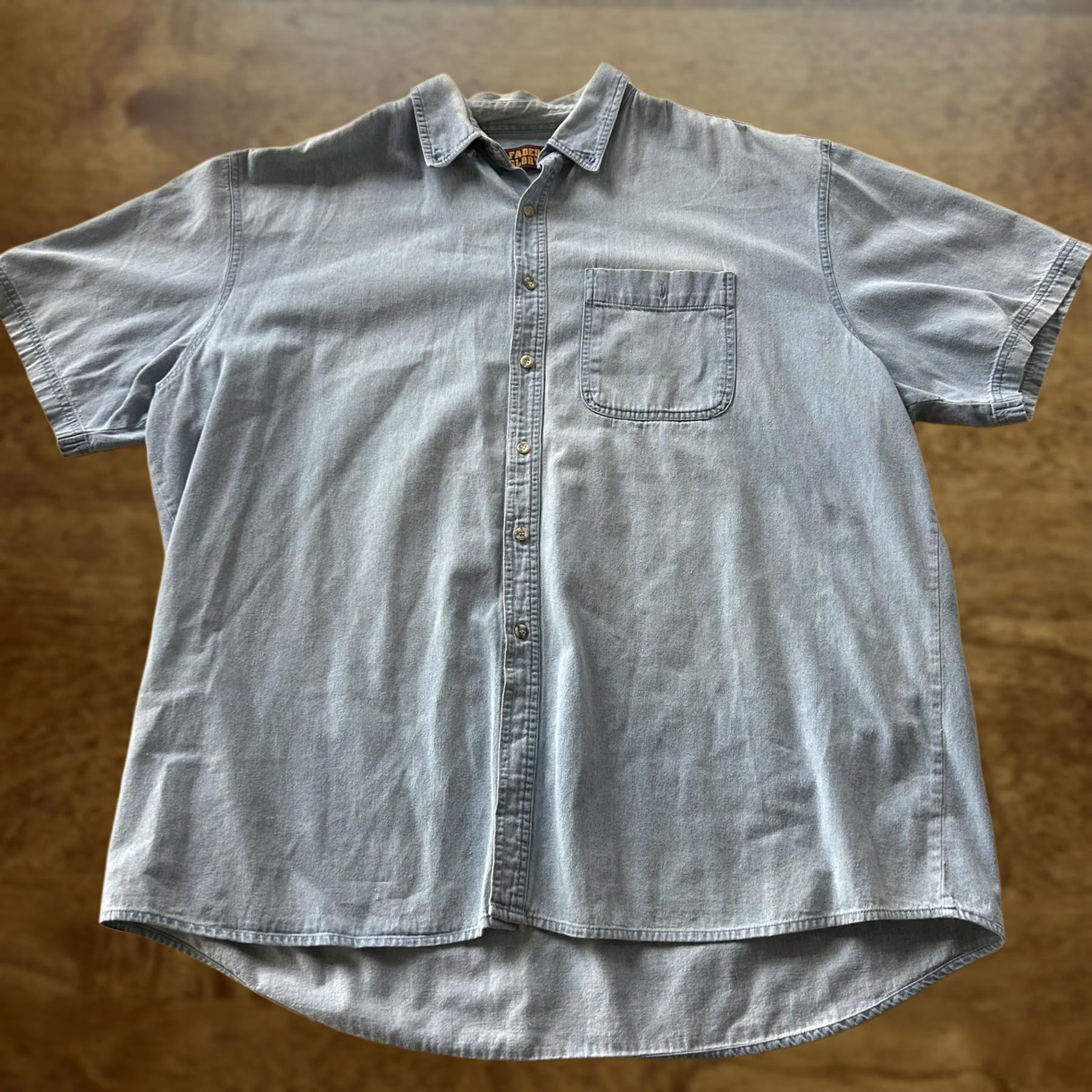 Faded Glory Faded Glory Mens 2XL Blue Denim Short Sleeve Button Up Casual Workwear Shirt Size US XXL / EU 58 / 5 - 1 Thumbnail