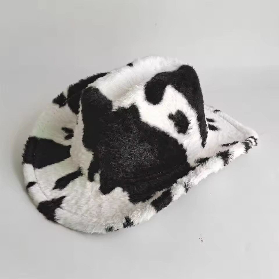 Japanese Brand Cow Print Faux Fur Cowboy Hat - Y2K Streetwear Aesthetic Size ONE SIZE - 1 Thumbnail